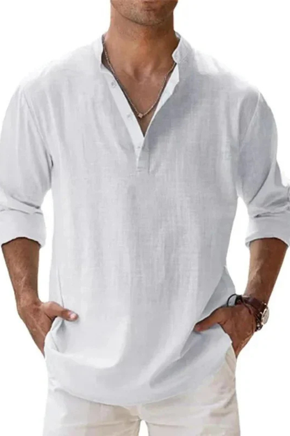 Camisa Henley Hombre de Lino Casual Ajuste Regular