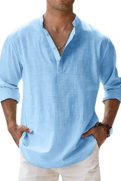 Camisa Henley Hombre de Lino Casual Ajuste Regular