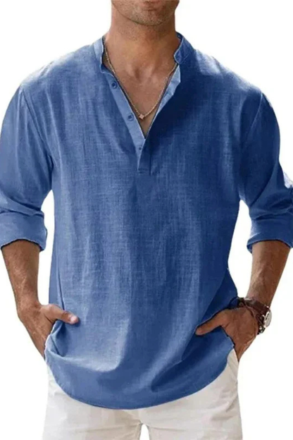 Camisa Henley Hombre de Lino Casual Ajuste Regular