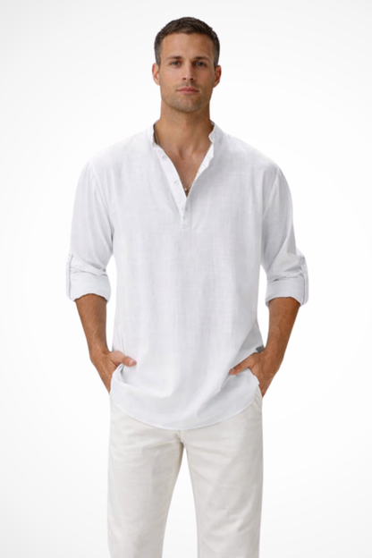 Camisa Henley Hombre de Lino Casual Ajuste Regular