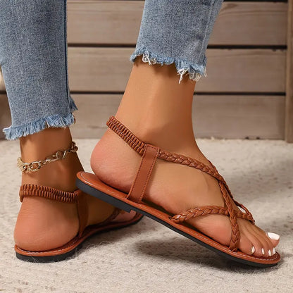 Sandalias planas mujer diseño trenzado tiras cruzadas