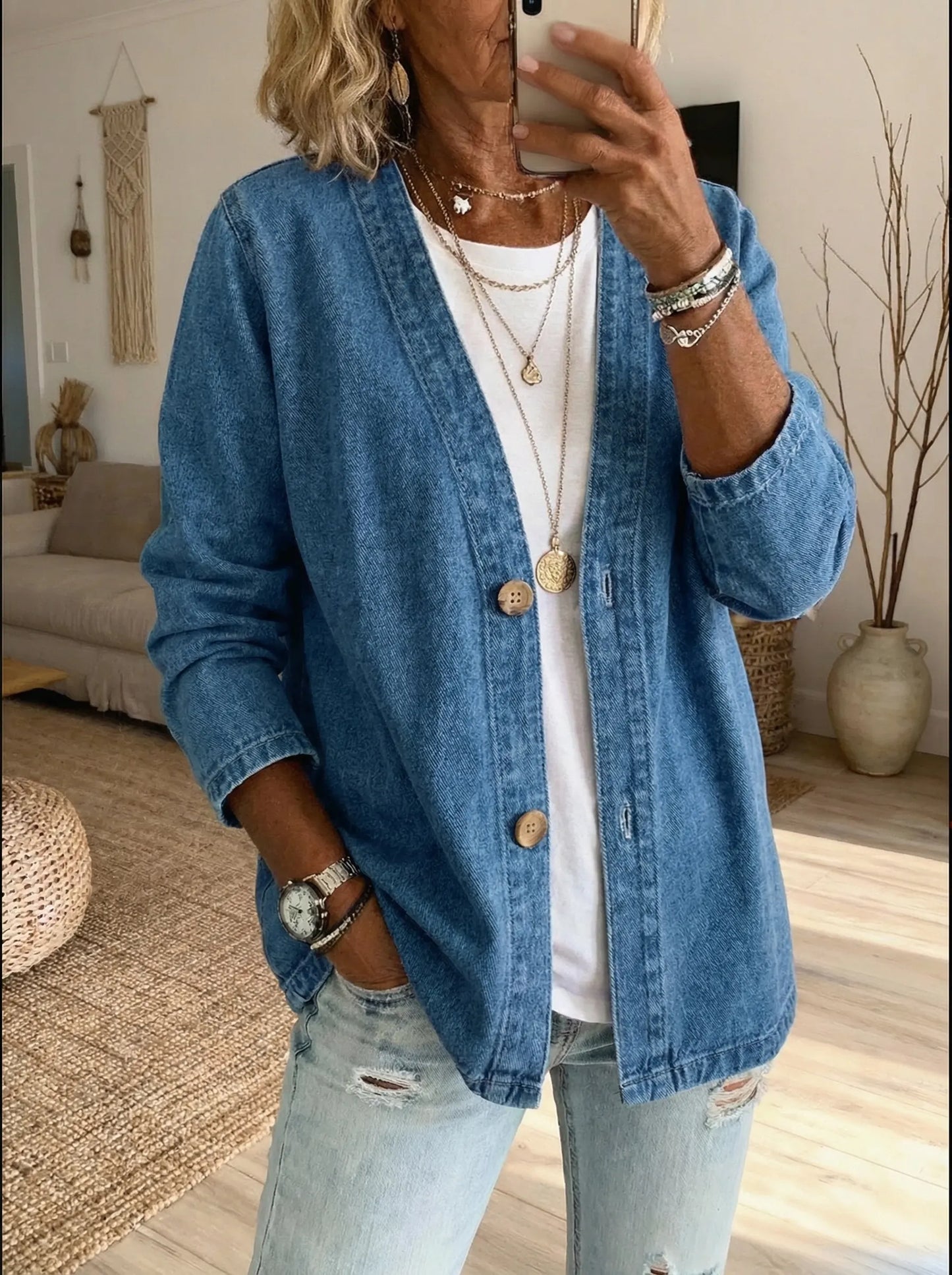 Cárdigan mujer de mezclilla ligera estilo casual