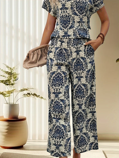 Conjunto Mujer de Camiseta y Pantalón Algodón Estampado Casual
