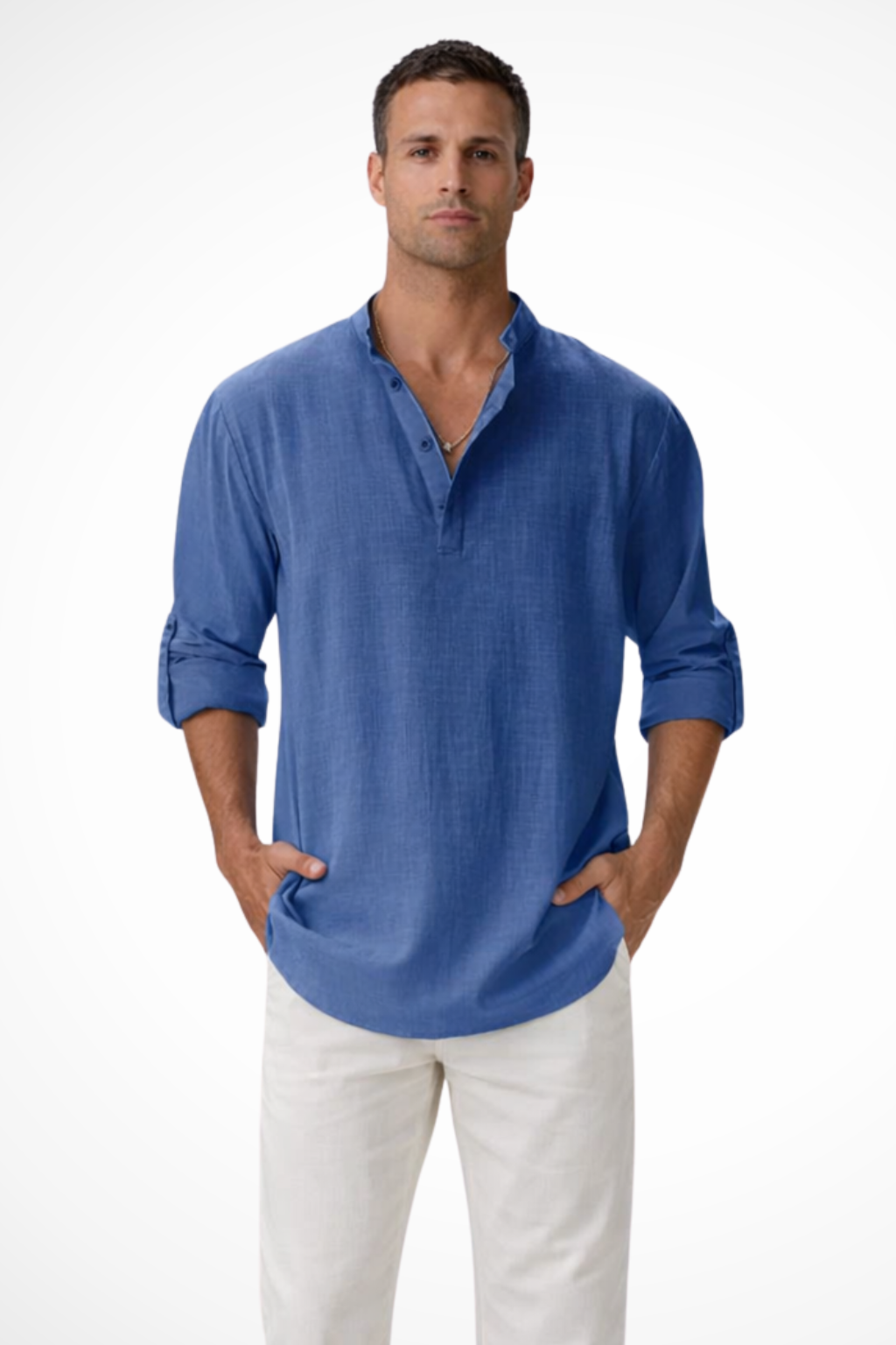 Camisa Henley Hombre de Lino Casual Ajuste Regular