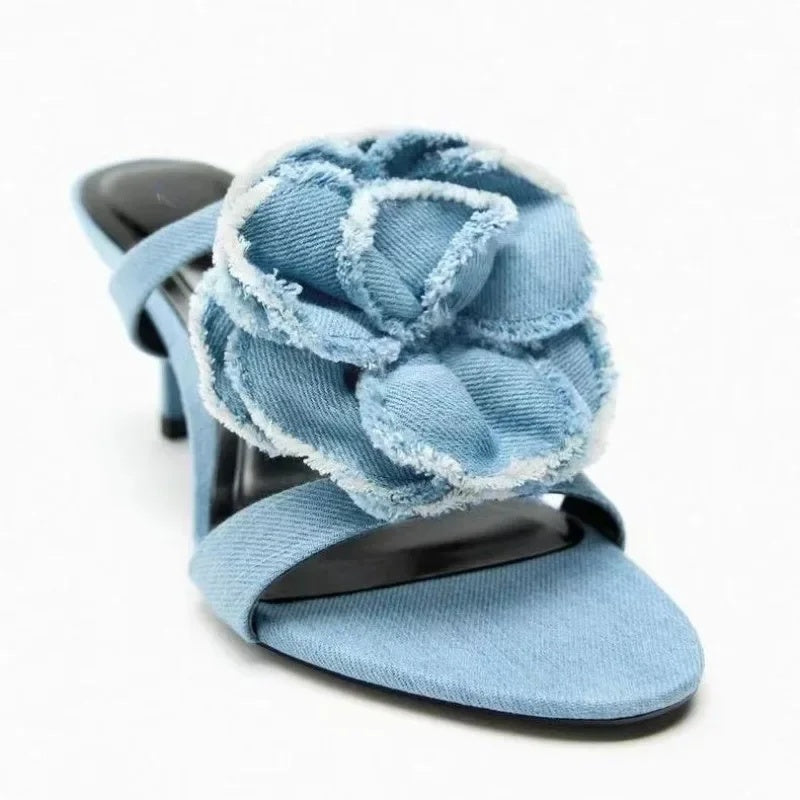 Sandalias Tacón Alto Mujer Flor Decorativa Ajuste Comodo