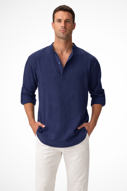 Camisa Henley Hombre de Lino Casual Ajuste Regular