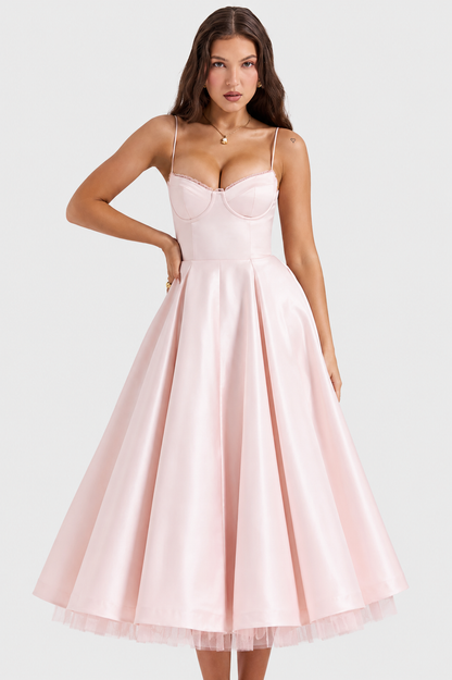 Vestido Midi Mujer de Satén Suave Ajuste Elegante