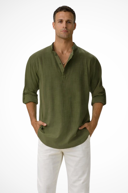 Camisa Henley Hombre de Lino Casual Ajuste Regular