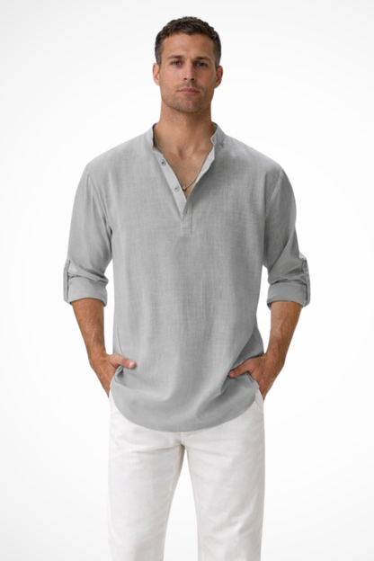 Camisa Henley Hombre de Lino Casual Ajuste Regular