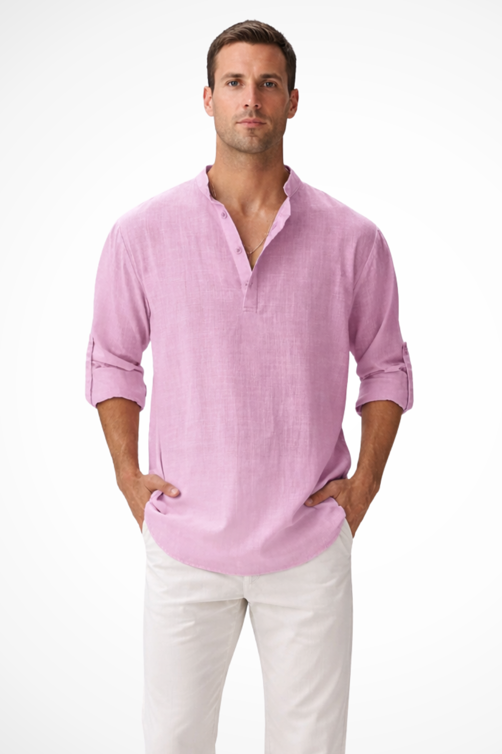 Camisa Henley Hombre de Lino Casual Ajuste Regular
