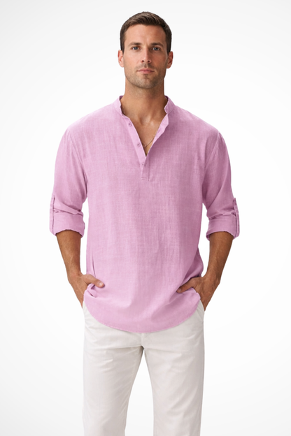 Camisa Henley Hombre de Lino Casual Ajuste Regular