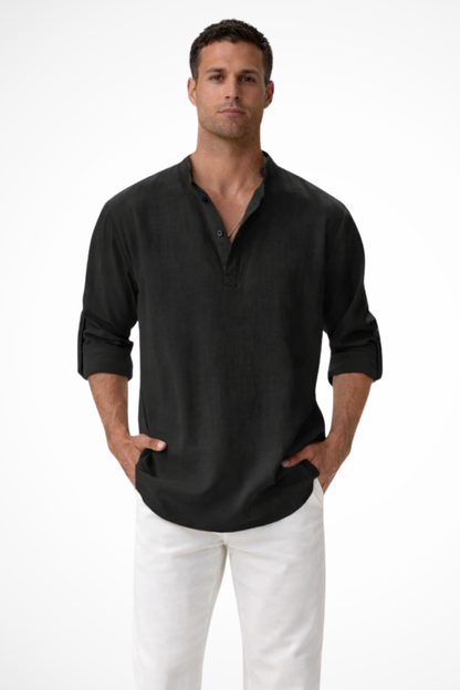 Camisa Henley Hombre de Lino Casual Ajuste Regular