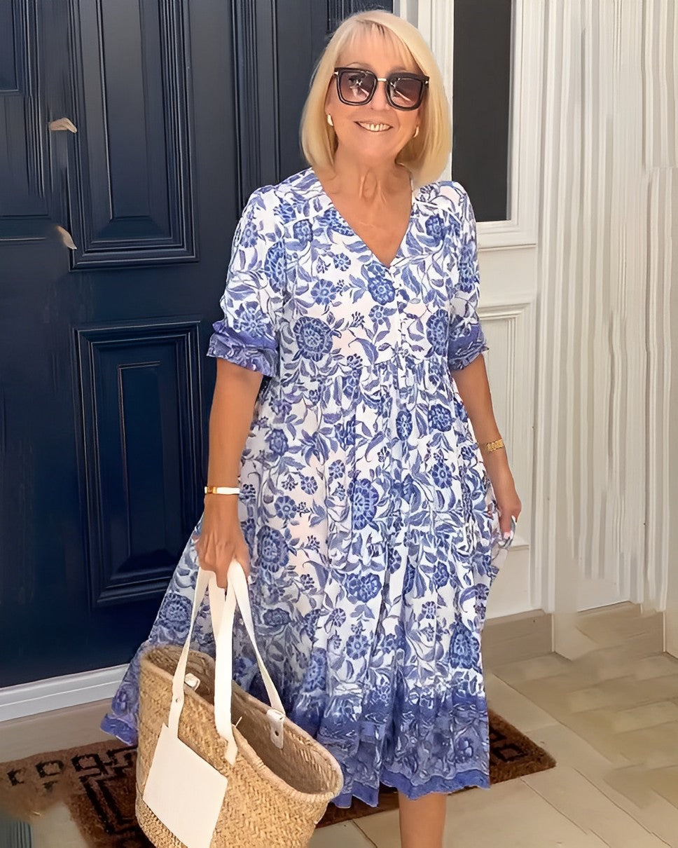 Vestido Mujer Floral Cuello en V Elegante