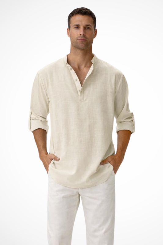 Camisa Henley Hombre de Lino Casual Ajuste Regular - Mavetta