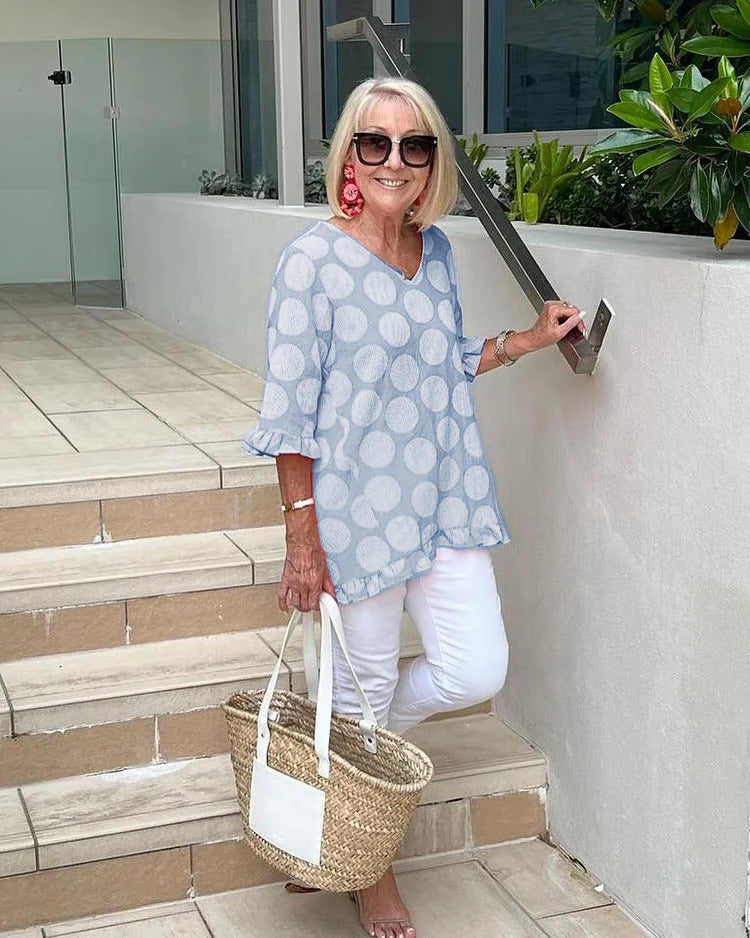 Blusa Mujer de Manga Larga Escote en V Ajuste Suelto