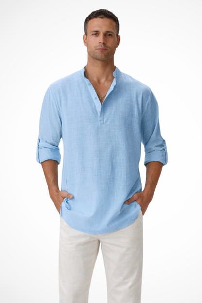 Camisa Henley Hombre de Lino Casual Ajuste Regular