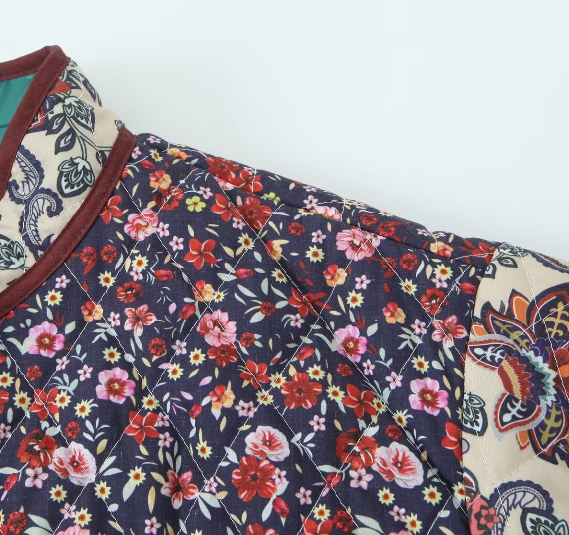 Abrigo Mujer Semi Acolchado Estampado Floral Bolsillos