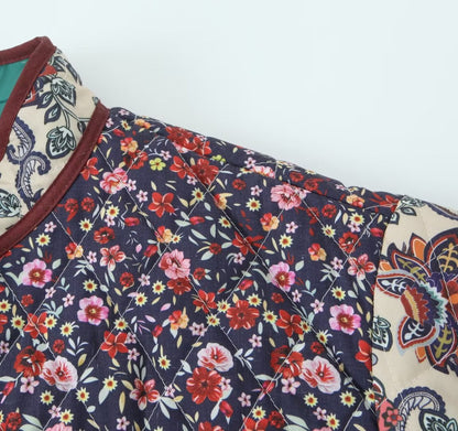 Abrigo Mujer Semi Acolchado Estampado Floral Bolsillos