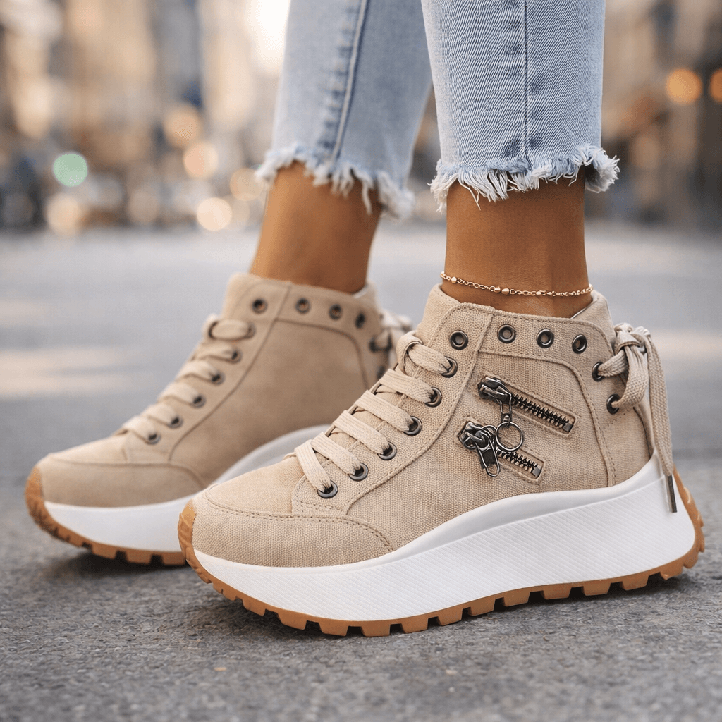 Zapatillas mujer plataforma denim cremalleras estilo urbano