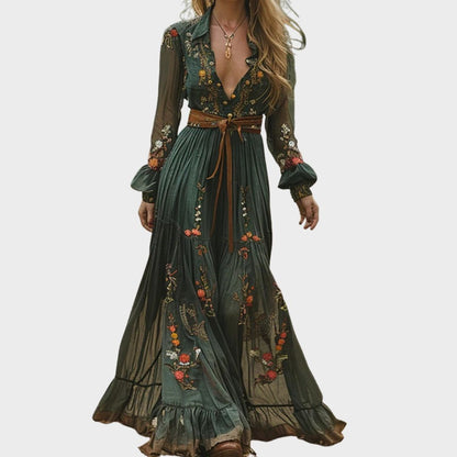 Vestido Largo Mujer Boho Bordado Floral - Mavetta