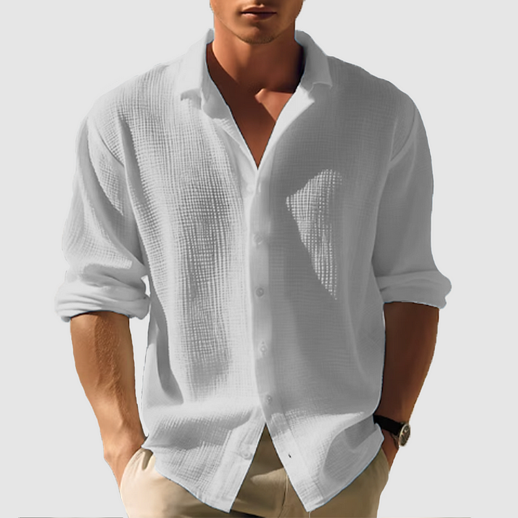 Camisa Hombre Ligera Algodón Manga Corta Botones