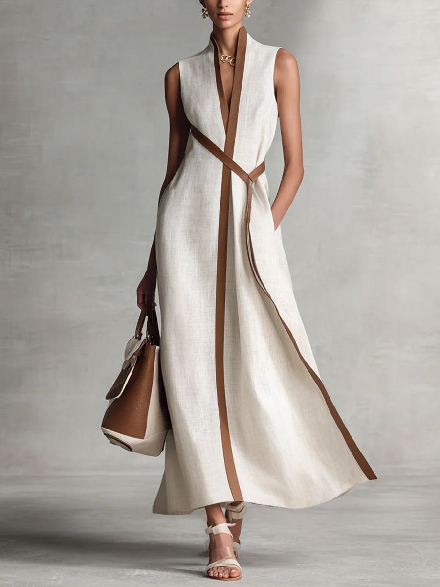 Vestido largo mujer de lino sin mangas estilo fluido verano - Mavetta