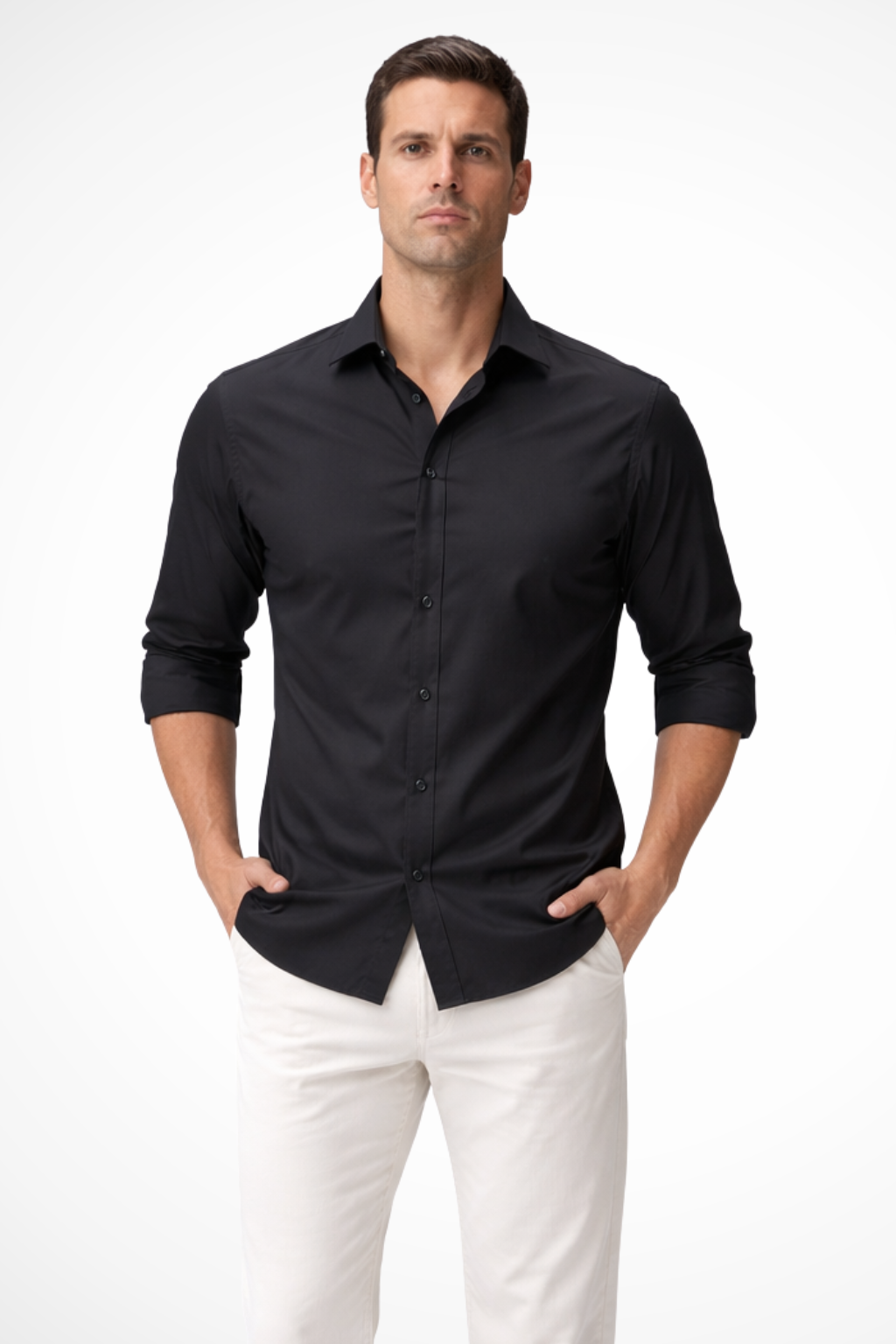 Camisa Hombre Casual Algodón Manga Larga Botones