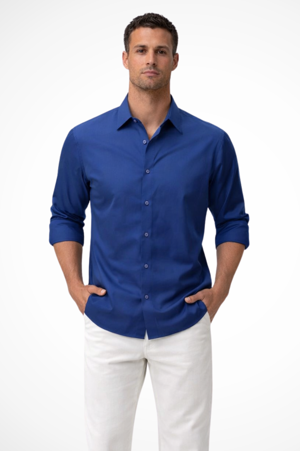 Camisa Hombre Casual Algodón Manga Larga Botones