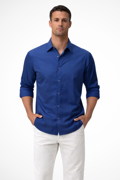 Camisa Hombre Casual Algodón Manga Larga Botones