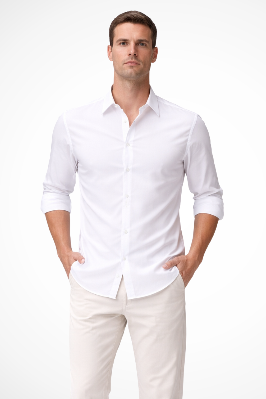 Camisa Hombre Casual Algodón Manga Larga Botones