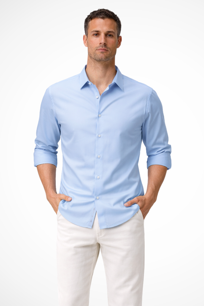 Camisa Hombre Casual Algodón Manga Larga Botones