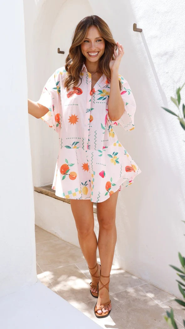Mono Corto Mujer de Tejido Ligero Estampado Casual