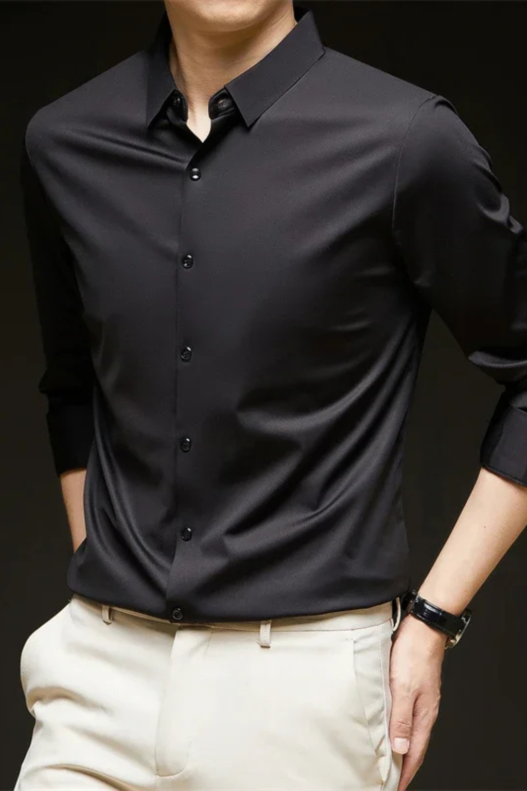 Camisa Hombre Casual Algodón Manga Larga Botones