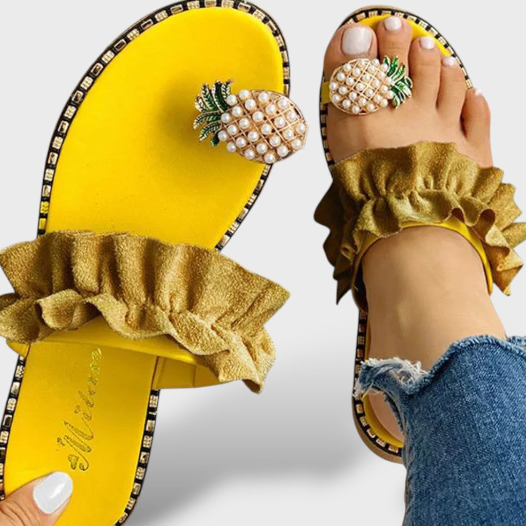 Sandalias Planas Mujer Estilo Boho con Perlas