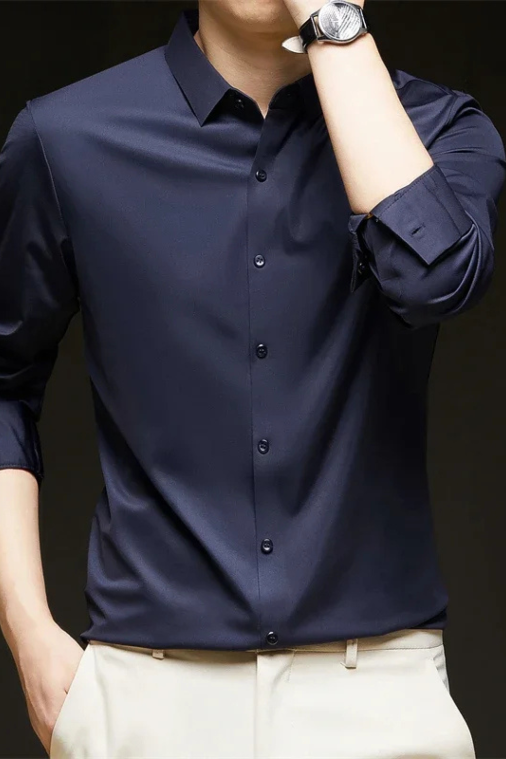 Camisa Hombre Casual Algodón Manga Larga Botones