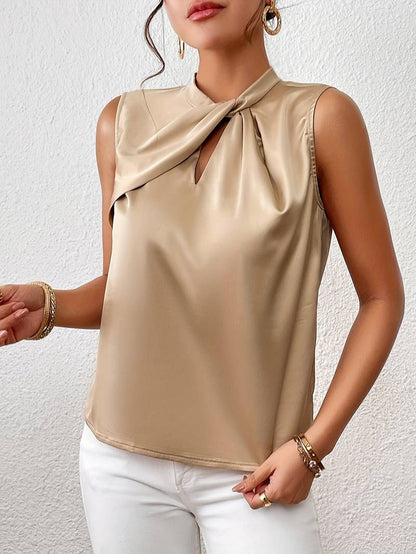 Blusa Mujer Satinada Sin Mangas Escote Drapeado