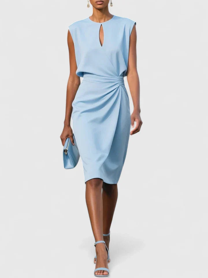 Vestido midi mujer Drapeado lateral Escote keyhole Entallado - Mavetta