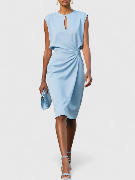 Vestido midi mujer Drapeado lateral Escote keyhole Entallado - Mavetta