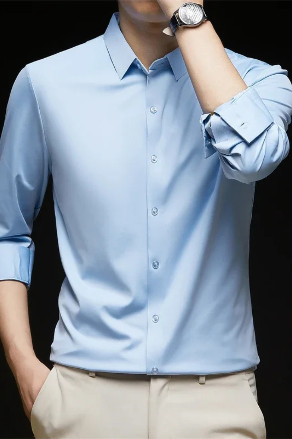 Camisa Hombre Casual Algodón Manga Larga Botones