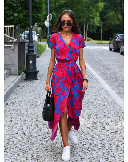 Vestido Midi Mujer Escote en V Cintura Ajustable
