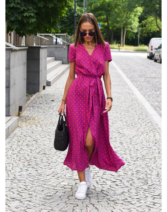 Vestido Midi Mujer Escote en V Cintura Ajustable - Mavetta
