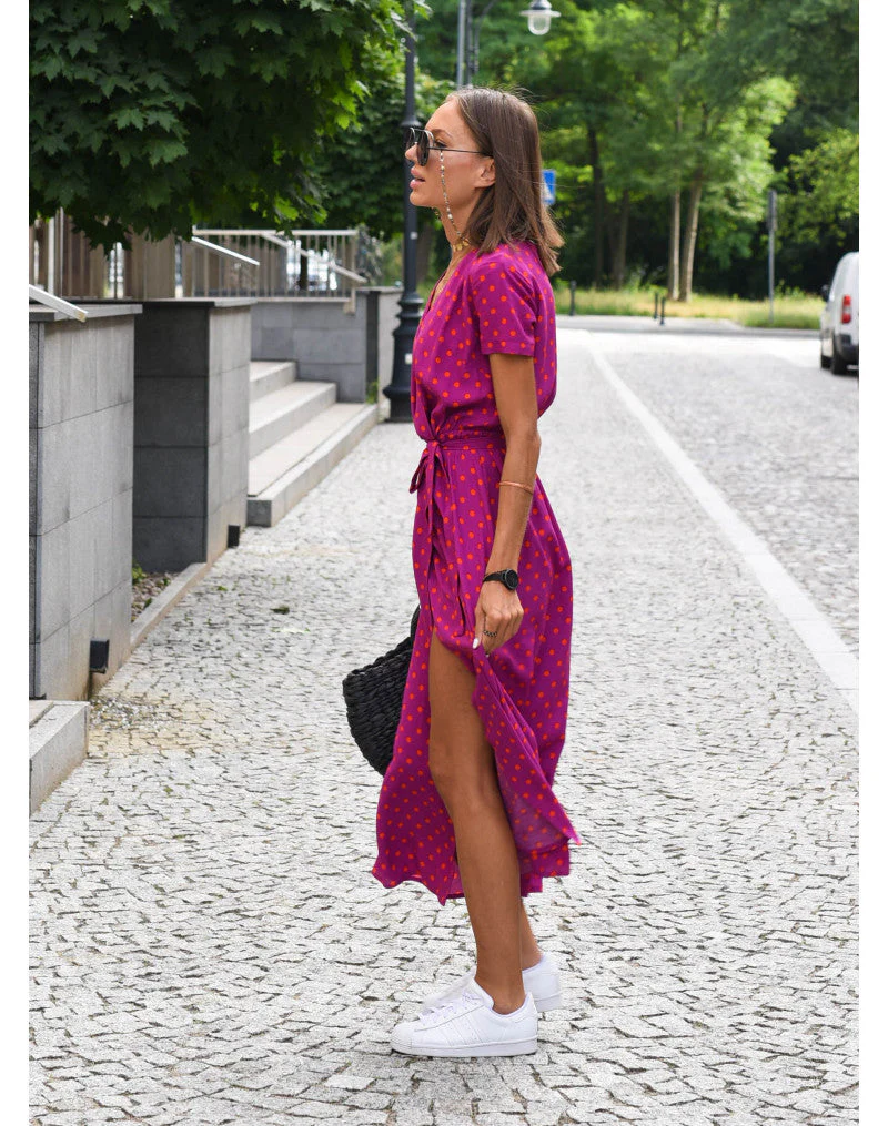 Vestido Midi Mujer Escote en V Cintura Ajustable