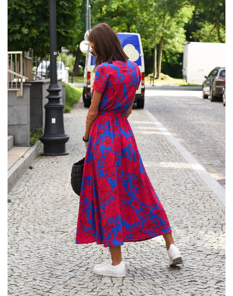 Vestido Midi Mujer Escote en V Cintura Ajustable