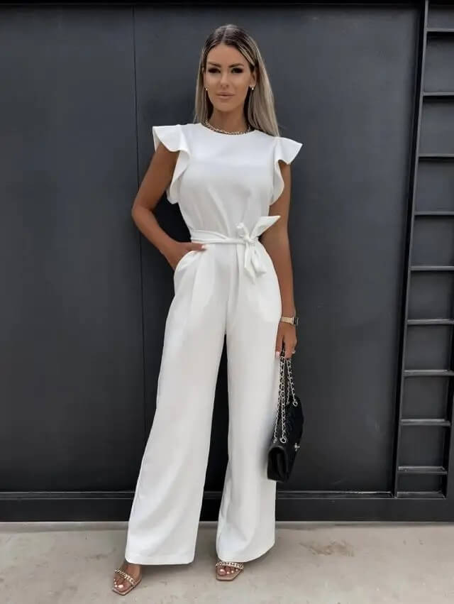 Mono Mujer Pantalón Ancho Cinturón Ajustable Elegante