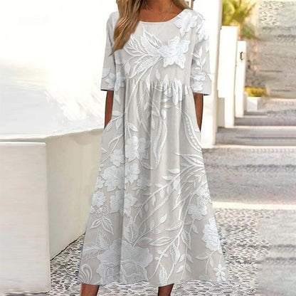 Vestido midi mujer Estampado Bolsillos Laterales Clásico