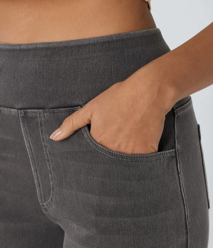 Pantalones mujer denim elástico talle alto pierna ancha moldeadores