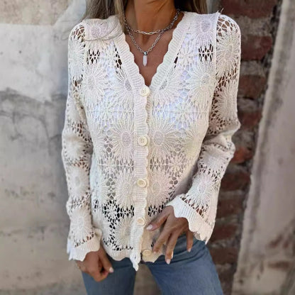 Cardigan Mujer de Encaje Cuello en V