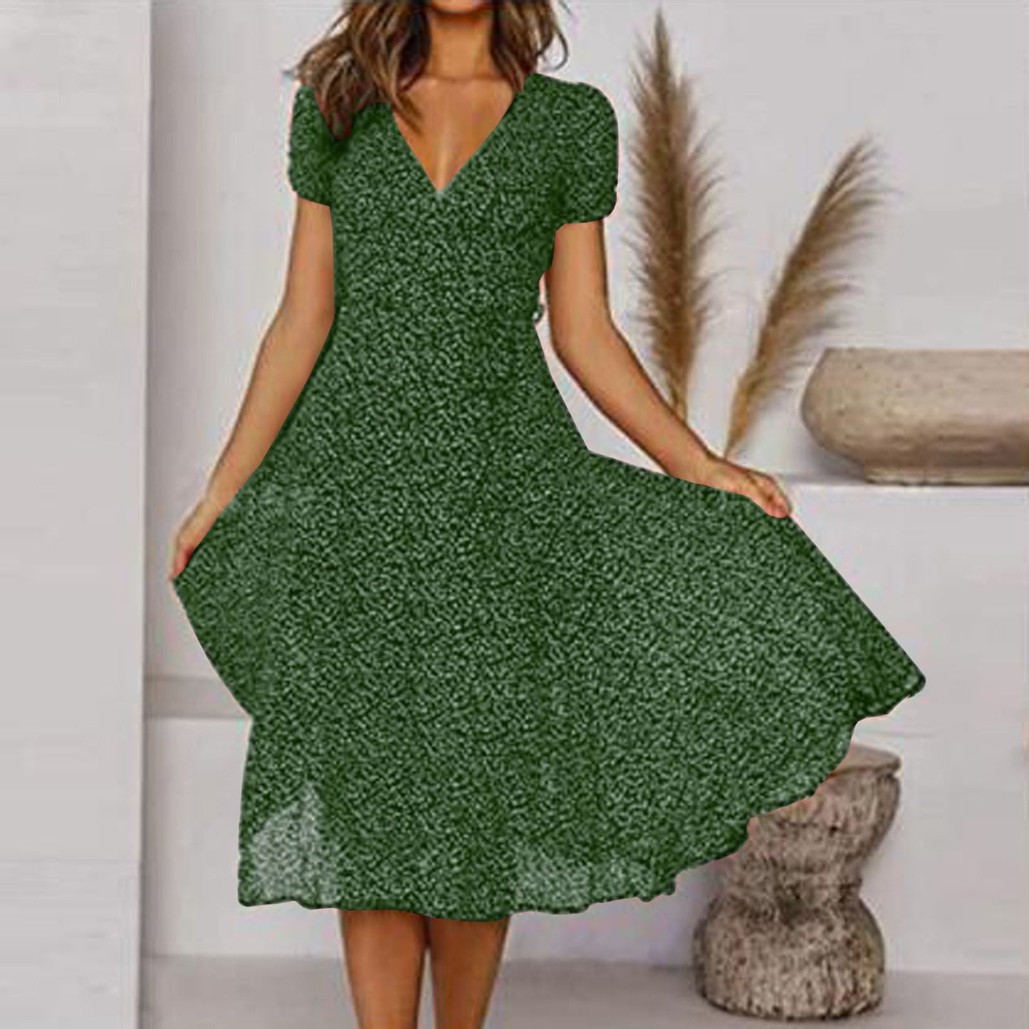 Vestido Mujer línea A Escote en V Bajo Oscilante