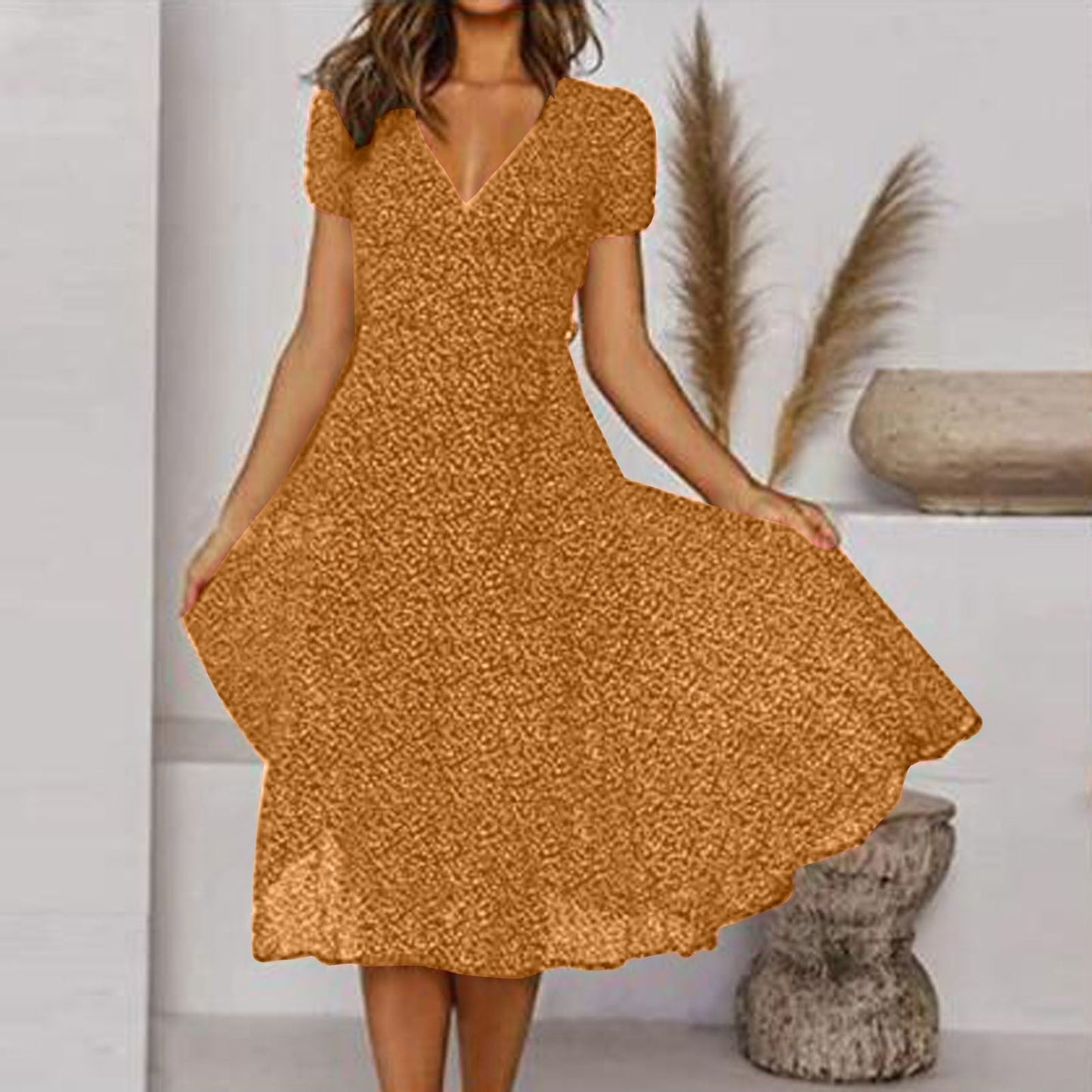 Vestido Mujer línea A Escote en V Bajo Oscilante