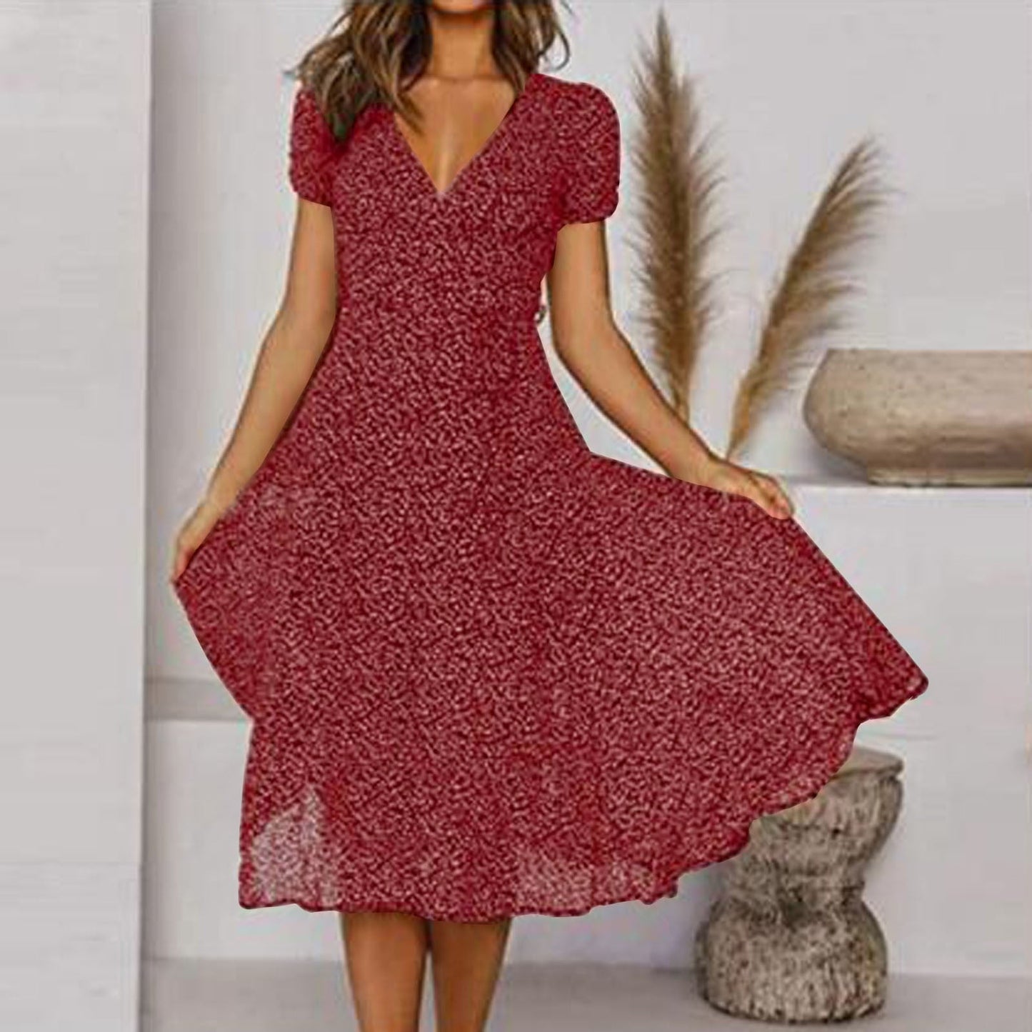 Vestido Mujer línea A Escote en V Bajo Oscilante
